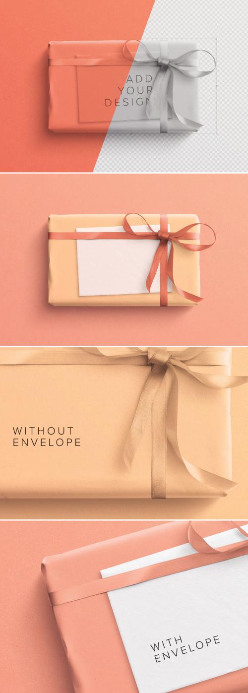 Wrapped Gift Box and Envelope Mockup - 251907540