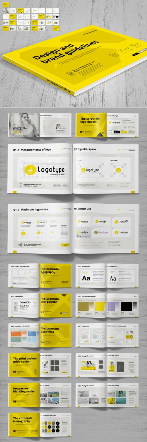 Brand Style Guide Layout with Yellow Accents - 252286162