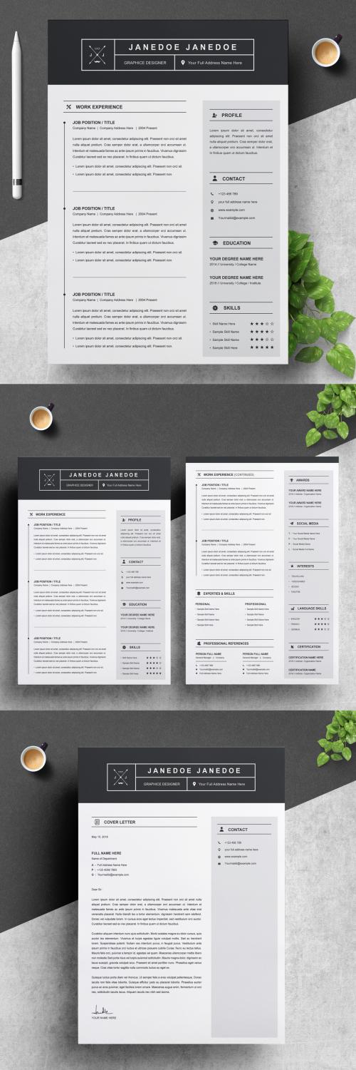 Black and Gray Resume, Cover Letter, and Reference Sheet Layout - 252286250