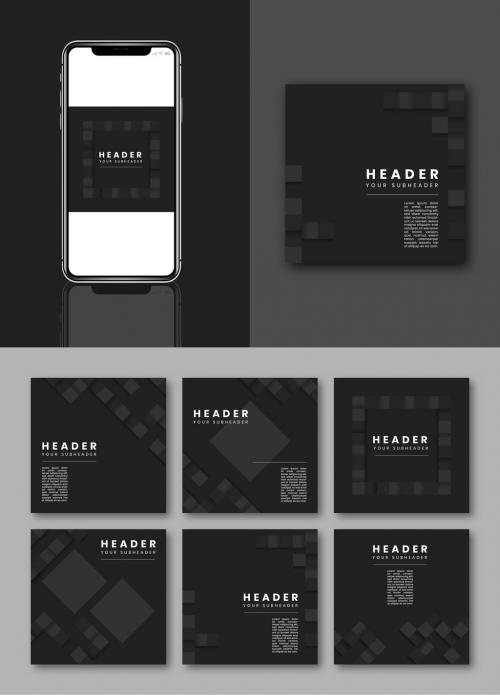 Social Media Post Layouts with Gray and Black Elements - 252334191