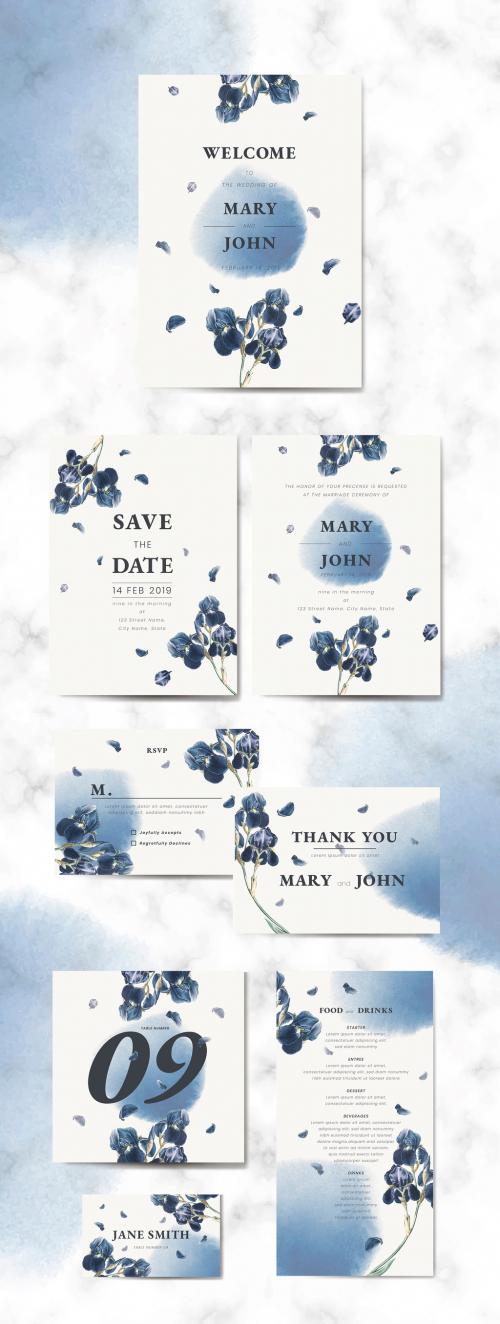 Wedding Suite with Watercolor Elements and Flower Illustrations - 252334258