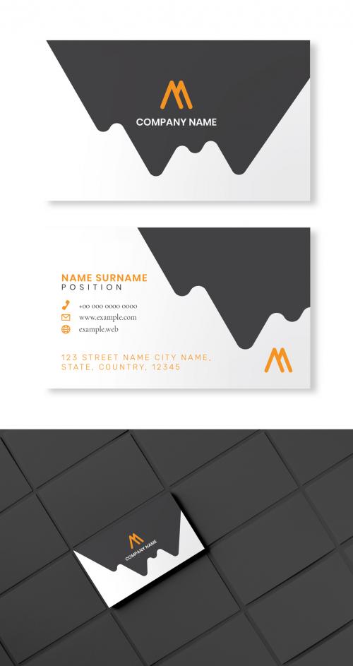 Business Card Layout with Black and Orange Elements - 252336458