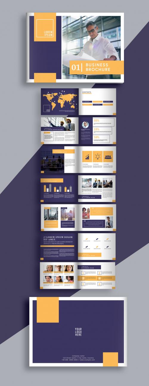 Business Brochure Layout with Purple and Orange Accents - 252947290