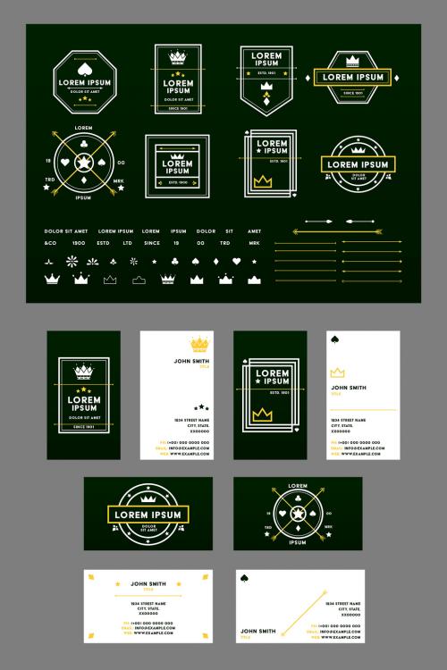 Logo Set and Business Card Layouts with Green and Yellow Accents - 252947320