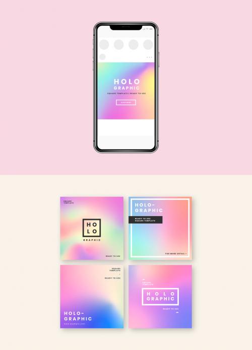 Social Media Post Layouts with Holographic Gradients - 252975520