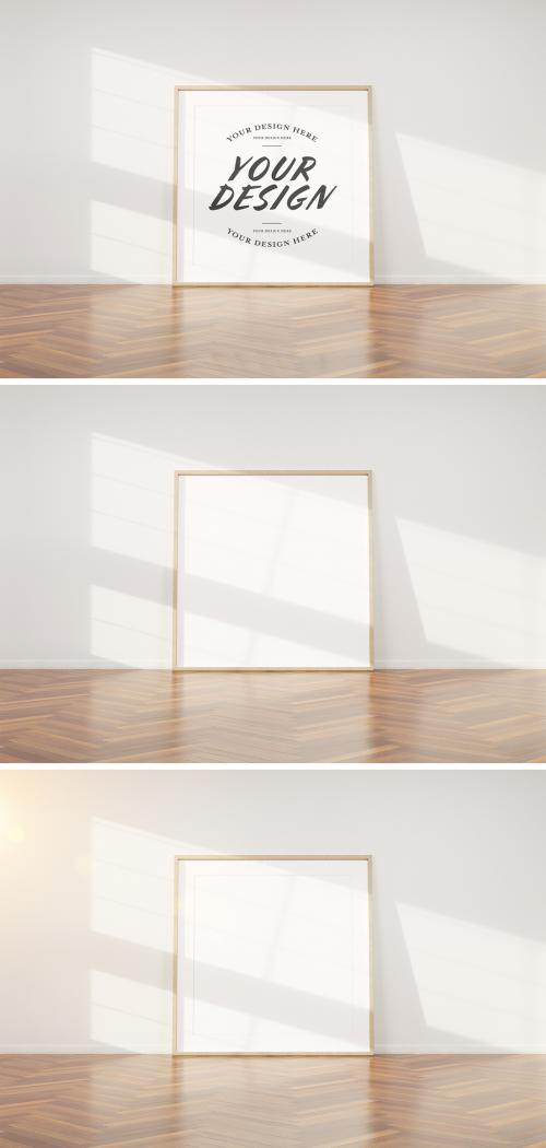 Square Wooden Frame Leaning Against Wall - 253167043