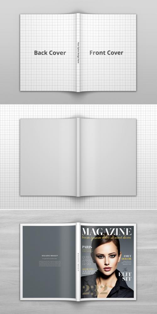 Open Magazine Cover and Back Mockup - 253174227