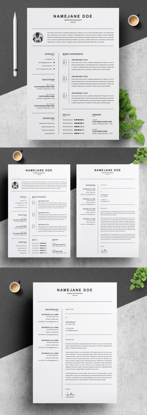 Black and White Resume and Cover Letter Layout - 253385812