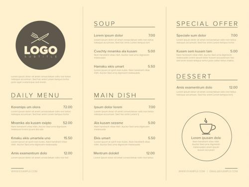 Pale Yellow Restaurant Menu Layout with Line Art Illustrations - 253386301