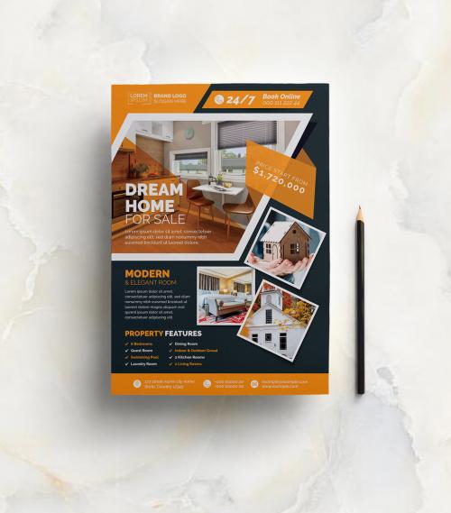 Real Estate Flyer Layout with Orange Accents - 253418532