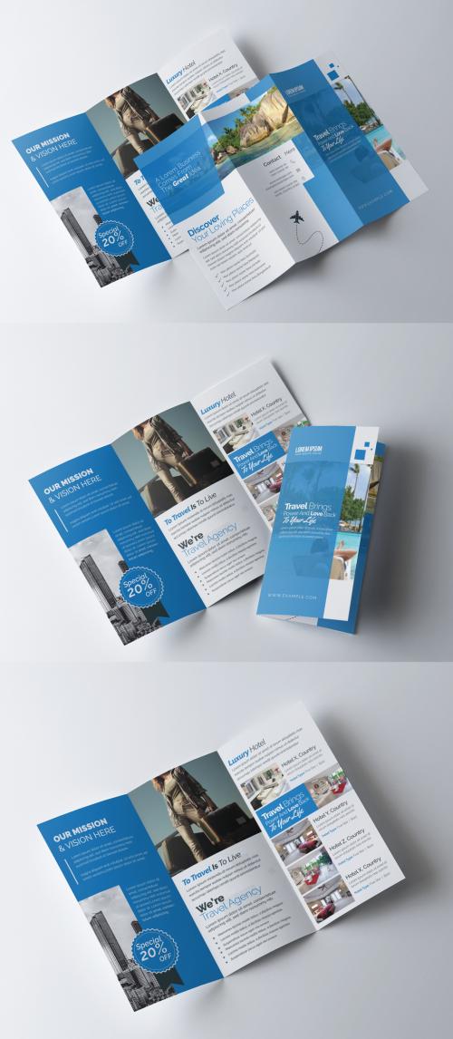 Business Trifold Brochure Layout with Blue Accents - 253418544