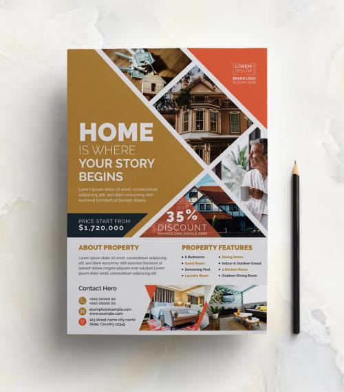 Real Estate Flyer Layout with Orange Accents - 253418563
