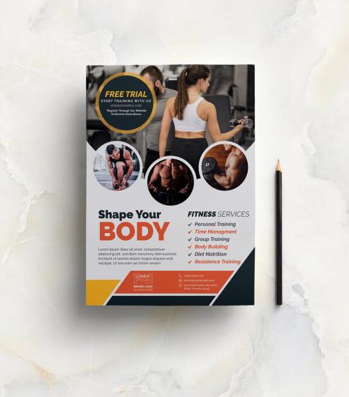 Fitness Flyer Layout with Rounded Photo Placeholders - 253418567