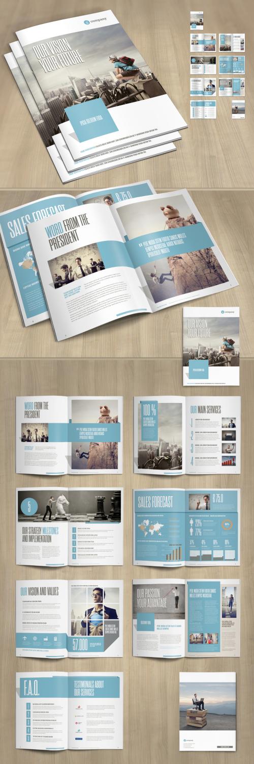 Business Brochure Layout with Pale Blue and Gray Accents - 253591704