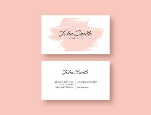 Business Card Layout with Pink Brush Stroke Illustration - 253595816