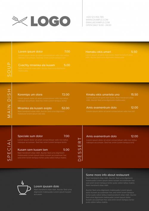 Layered Menu Layout with Brown and Yellow Elements - 253611470