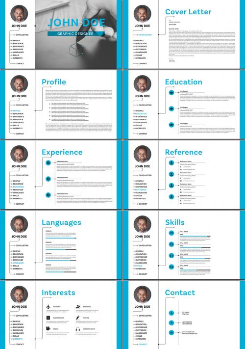 Interactive PDF Resume Layout with Blue Accents - 253642931