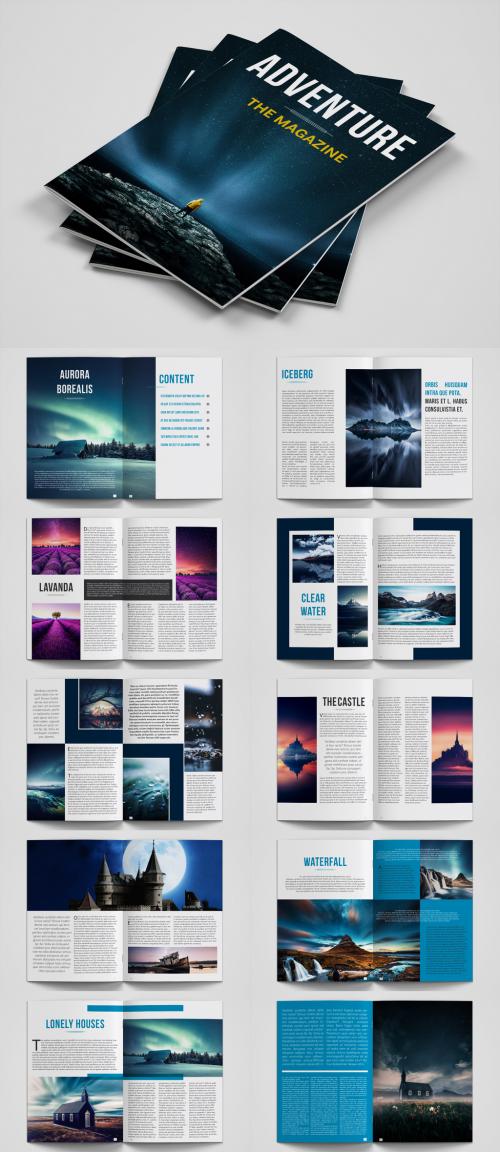 Magazine Layout with Blue Accents - 253801457