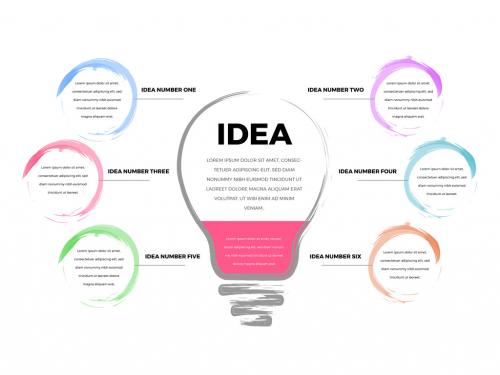 Infographic with 6 Sections and a Lightbulb Illustration - 253828656