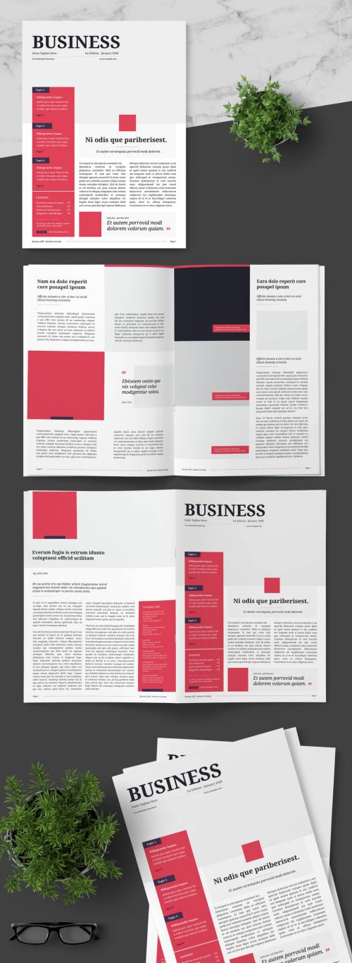 Business Newsletter with Red Accents - 253857252