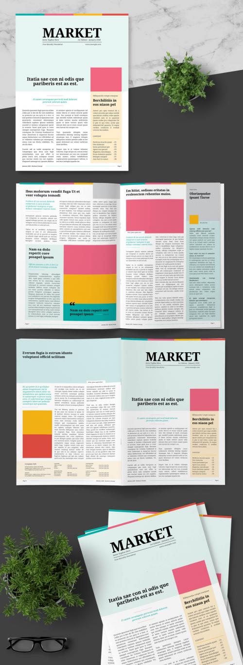 Business Newsletter with Colorful Accents - 253857254