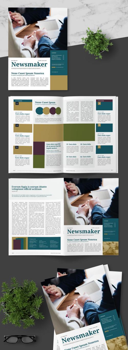 Business Newsletter with Green and Gold Accents - 253857259