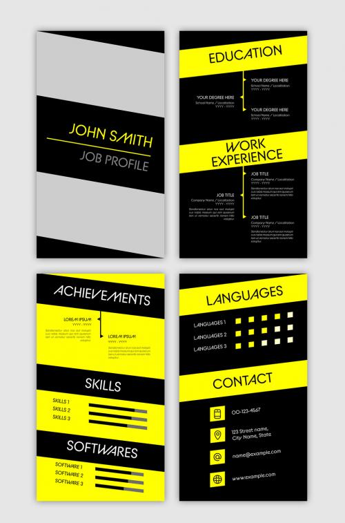 Mobile Resume Layout with Black and Yellow Accents - 253859680