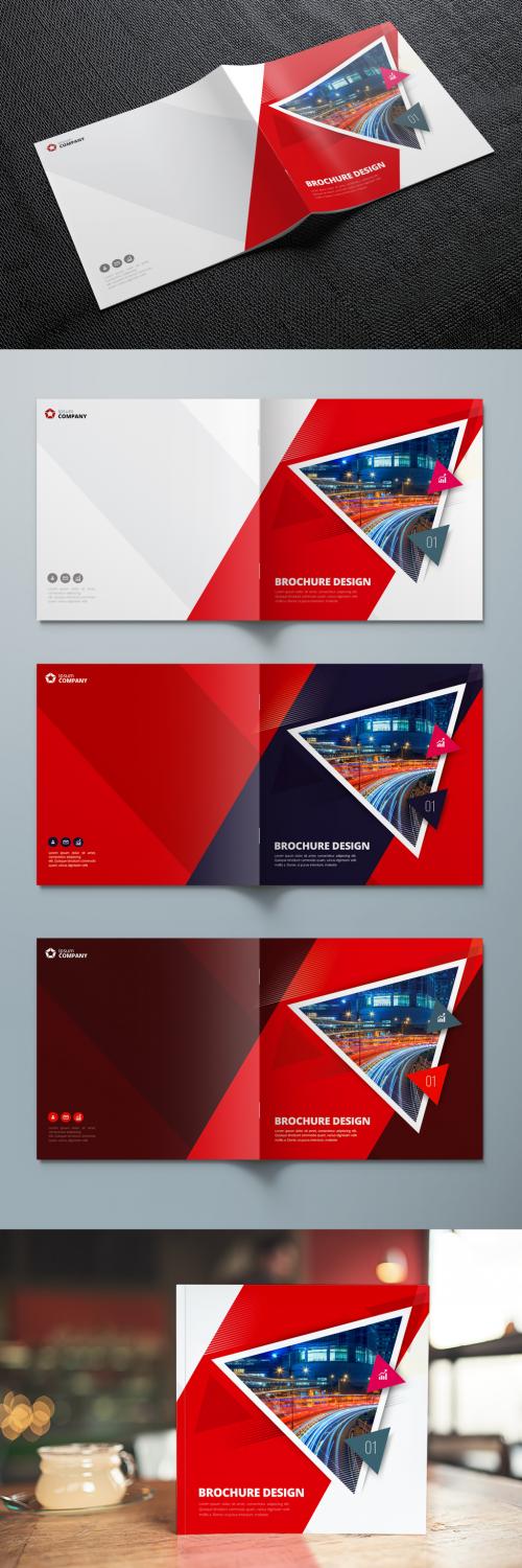 Square Red Business Report Cover Layout with Triangles - 254461797