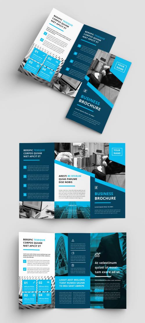 Business Trifold Brochure Layout with Blue Accents - 254482391