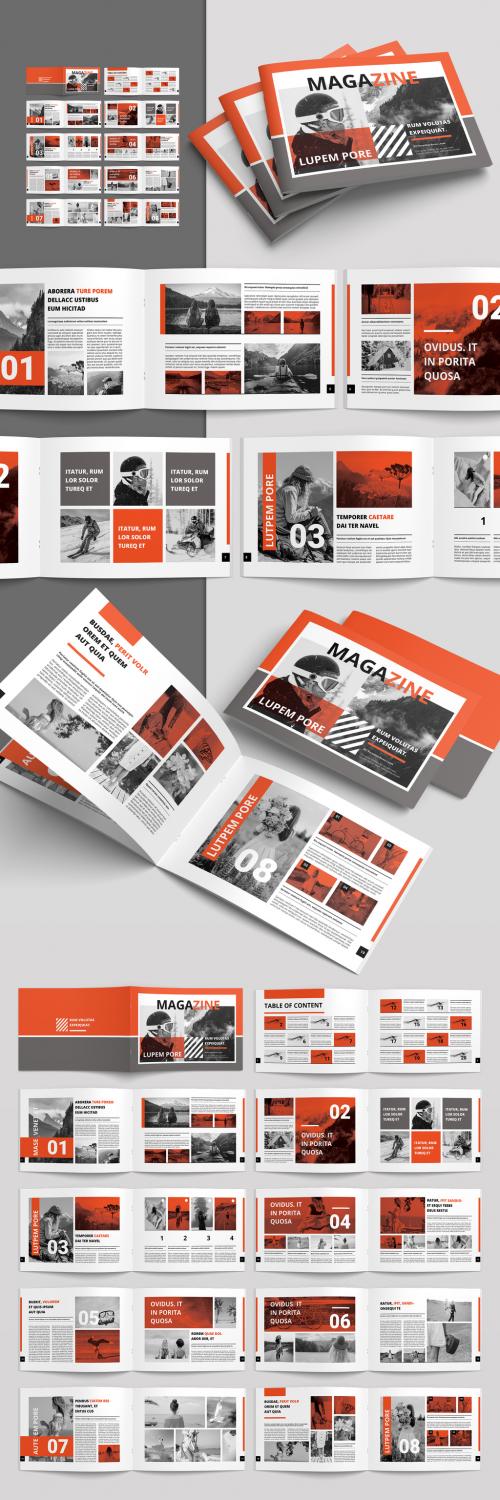 Magazine Layout with Orange Accents - 254482406