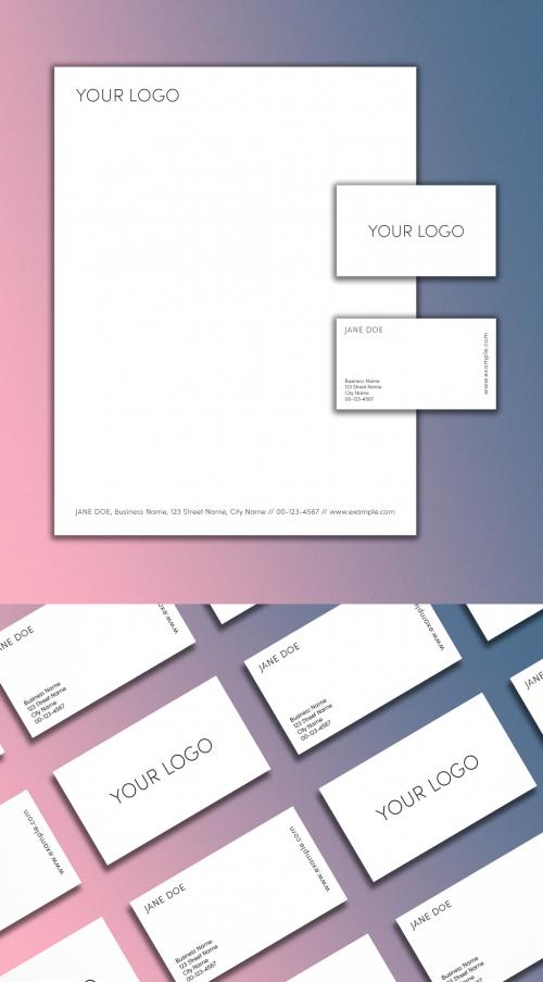 Black and White Business Card and Letterhead Layout Set - 254519243