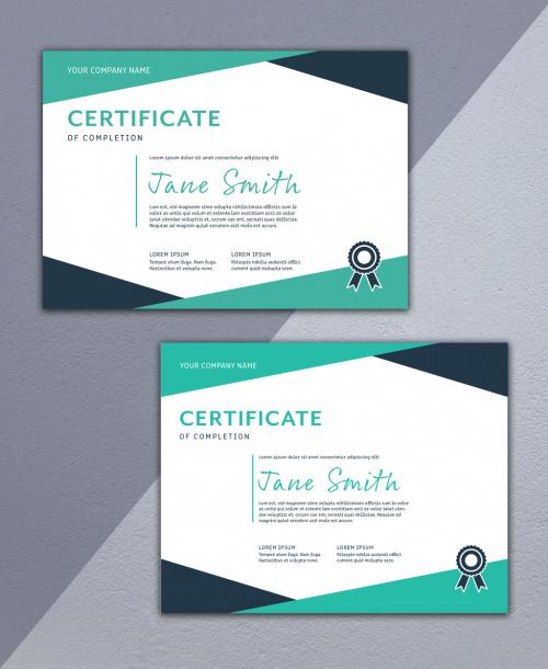 Certificate of Merit Layout with Teal and Dark Blue Border - 254519360