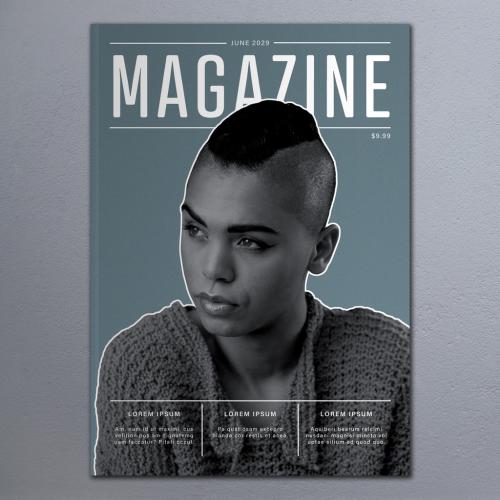 Magazine Cover Layout with Teal Background - 254519788