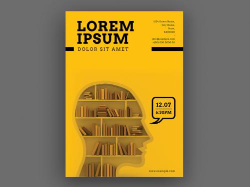 Yellow Poster Layout with Bookshelf Photo Element - 254519896