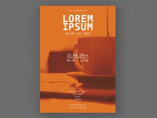 Orange Poster Layout with Coffee Cup Photo Element - 254519898