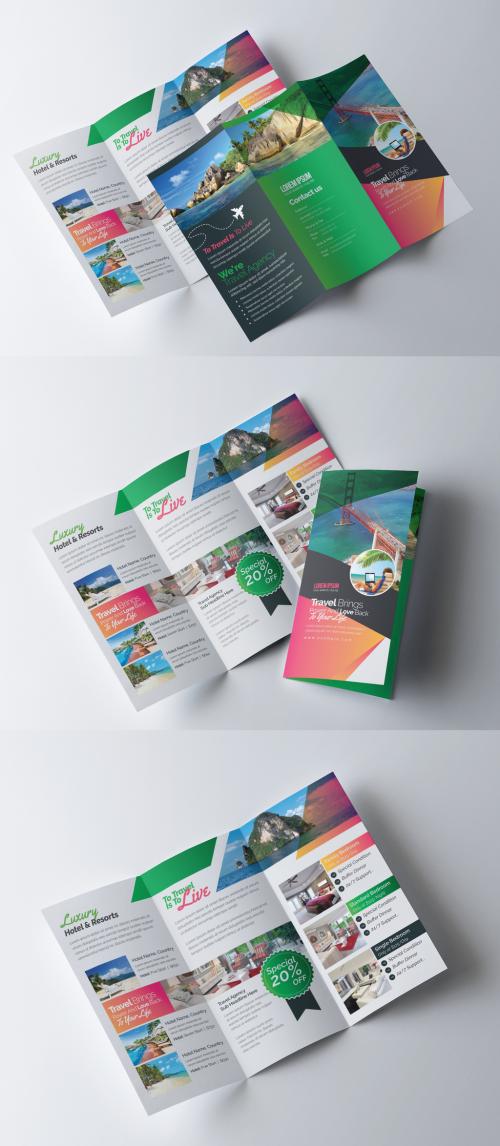 Green and Orange Trifold Brochure Layout - 254705142