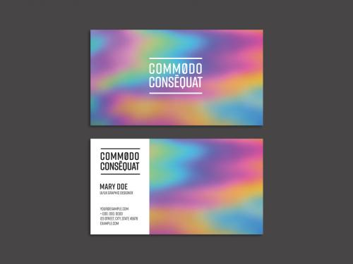 Business Card Layout with Holographic Background - 254707028