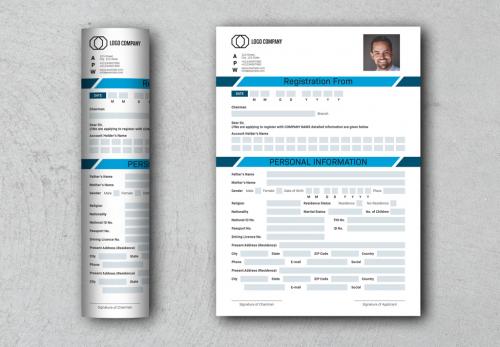 Registration Form Layout with Blue Accents - 254724660