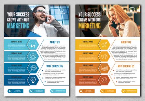 Two Business Flyer Layouts with Blue and Orange Accents - 254724717