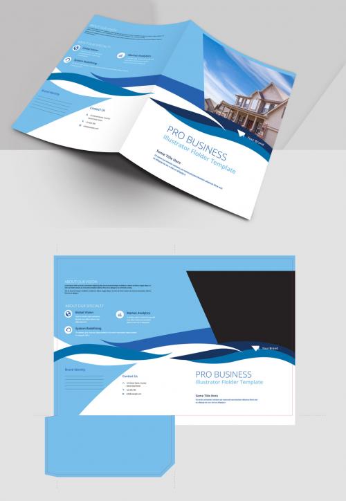 Folder Layout with Blue Wavy Elements Layout - 254974996