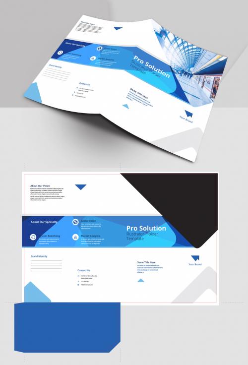 Folder Layout with Abstract Blue Elements - 254974997