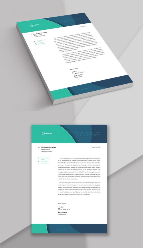 Letterhead Layout with Green and Dark Blue Accents - 254975020