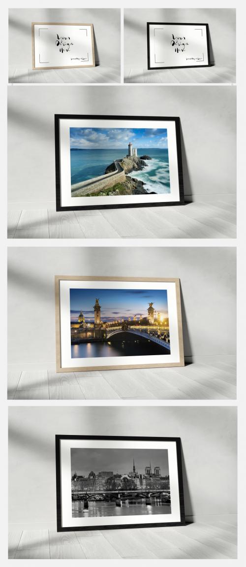 Horizontal Frame Leaning Against a Wall Mockup - 254986892