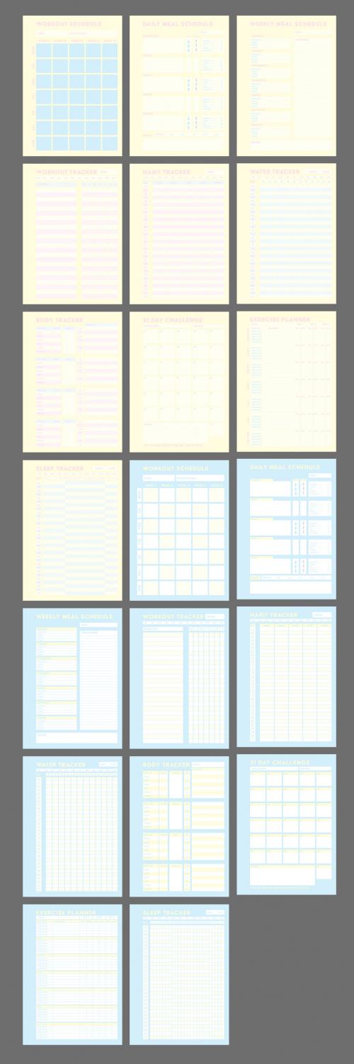 Pastel Blue and Yellow Health Tracker Layout - 255003287