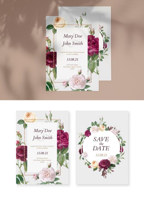 Vintage-Style Floral Wedding Invitation - 255258387