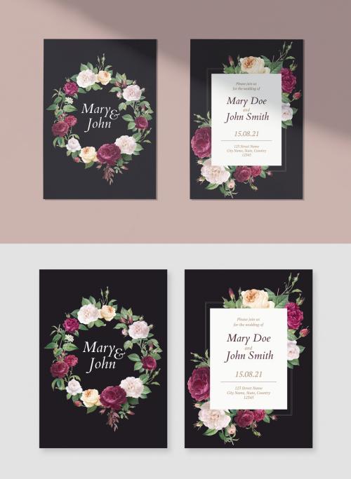 Vintage-Style Floral Wedding Invitation - 255259383