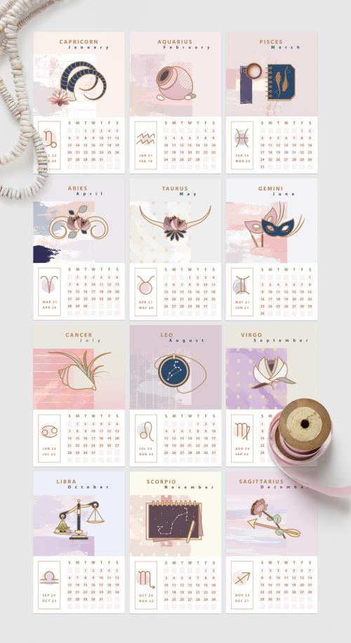 12 Astrology Calendar Layouts with Zodiac Symbols - 255413643