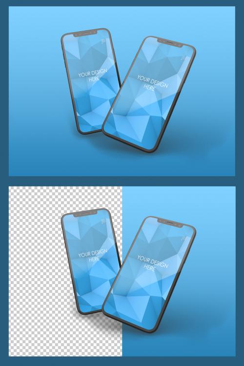 2 Vertical Black Smartphones Mockup with Editable Background - 255455630