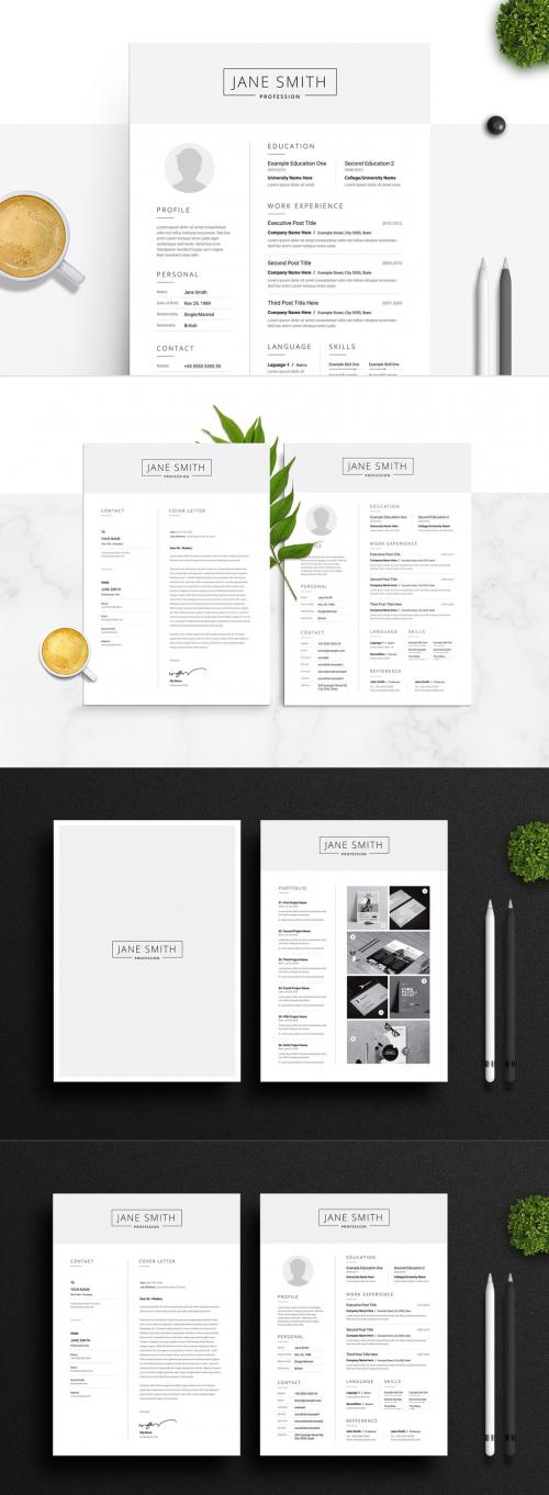 Black and White Resume and Cover Letter Set with Gray Header Element - 255969260