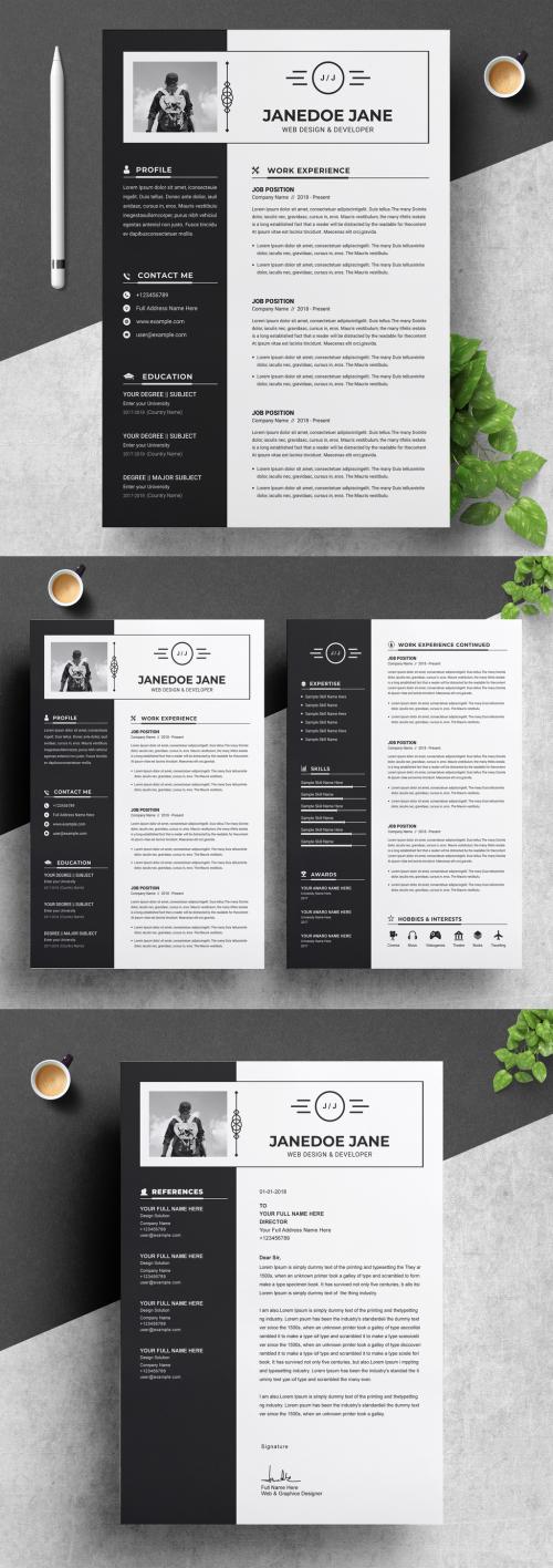 Resume and Cover Letter Layout with Black Sidebar - 256014880
